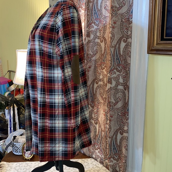 Reborn 1X Plaid Lightweight Open Front Duster / Cardigan / Top w/ Elbow Patches. - Picture 5 of 9